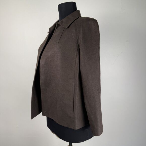 Talbots Petites 100% Pure Irish Linen Dark Brown, Open Front Jacket - Size P - Picture 2 of 10